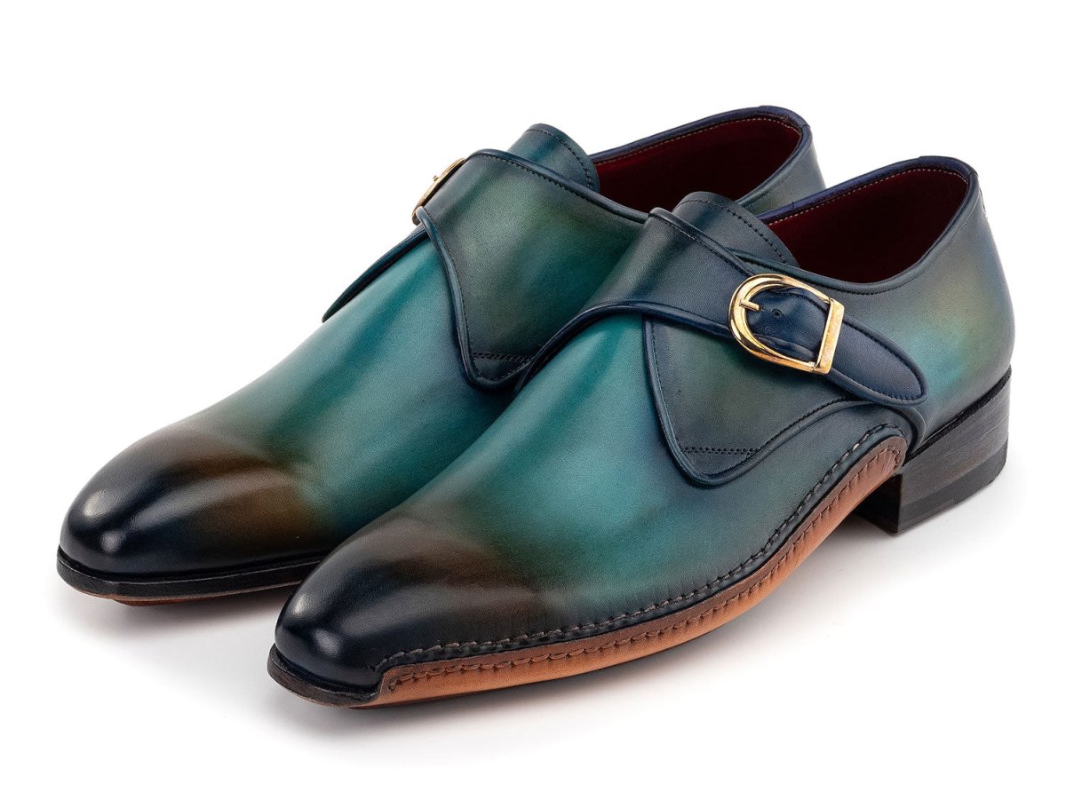 Paul Parkman Men's SIngle Monkstrap Shoes in Turquoise And Brown Shoes by Paul Parkman – Don't Panic Shoes