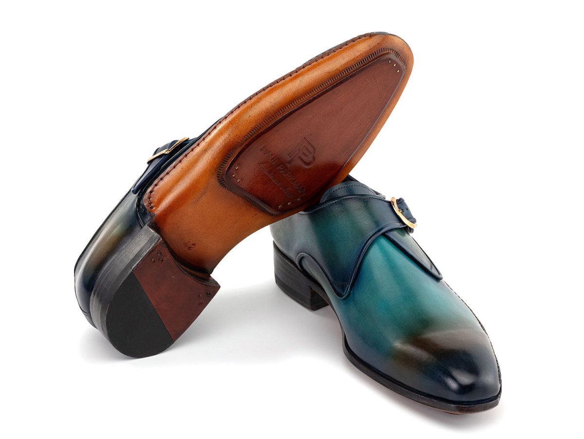 Paul Parkman Men's SIngle Monkstrap Shoes in Turquoise And Brown Shoes by Paul Parkman – Don't Panic Shoes