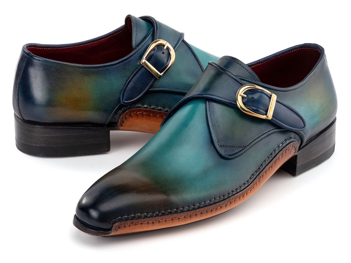 Paul Parkman Men's SIngle Monkstrap Shoes in Turquoise And Brown Shoes by Paul Parkman – Don't Panic Shoes