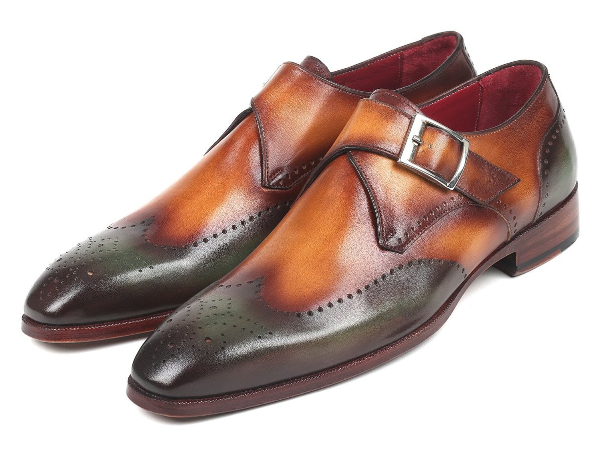 Paul Parkman Men's SIngle Monkstraps in Green And Camel Shoes by Paul Parkman – Don't Panic Shoes