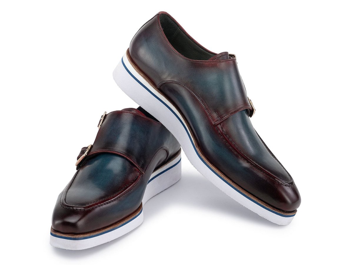 Paul Parkman Men's Smart Casual Monkstraps Blue And Bordeaux Patina (Id189 - Blu - Brd) Shoes by Paul Parkman – Don't Panic Shoes