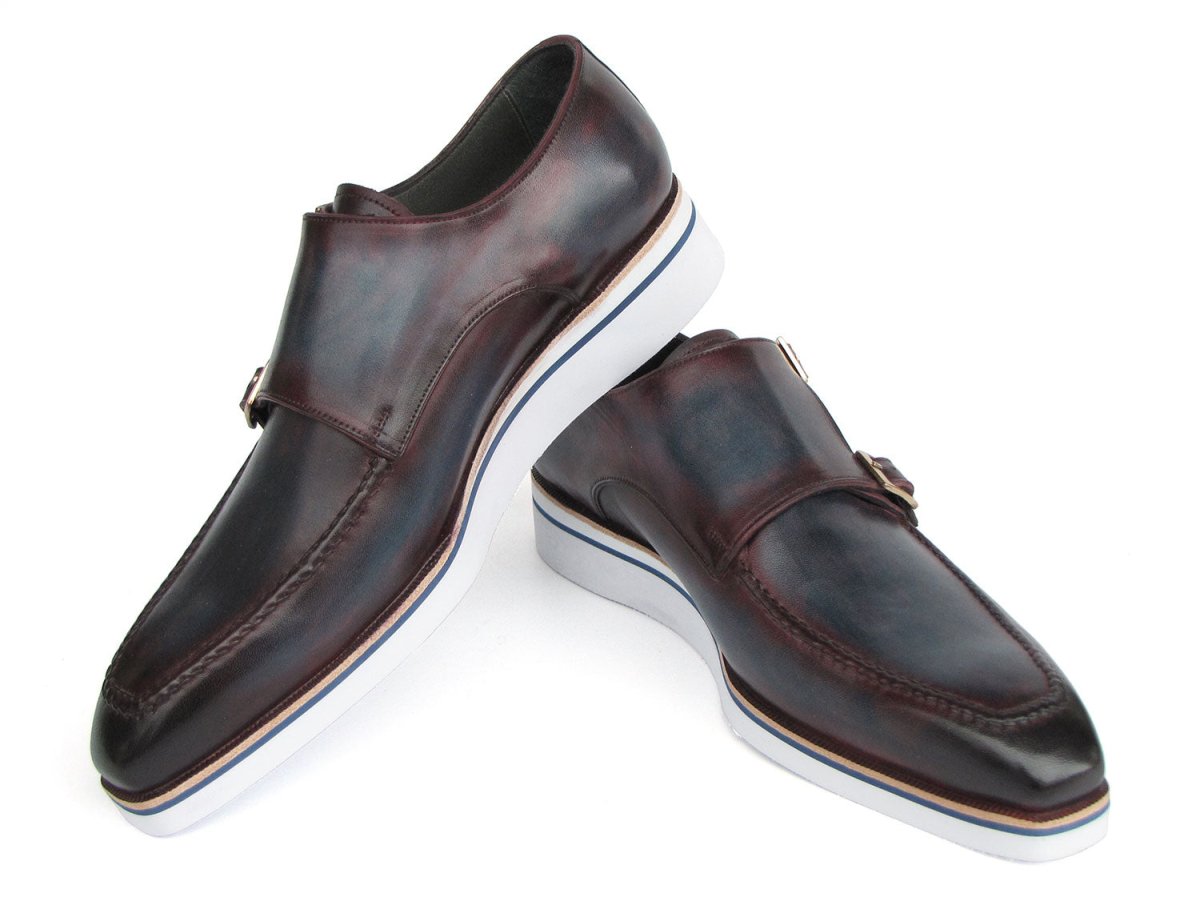 Paul Parkman Men's Smart Casual Monkstraps Blue And Bordeaux Patina Shoes by Paul Parkman – Don't Panic Shoes