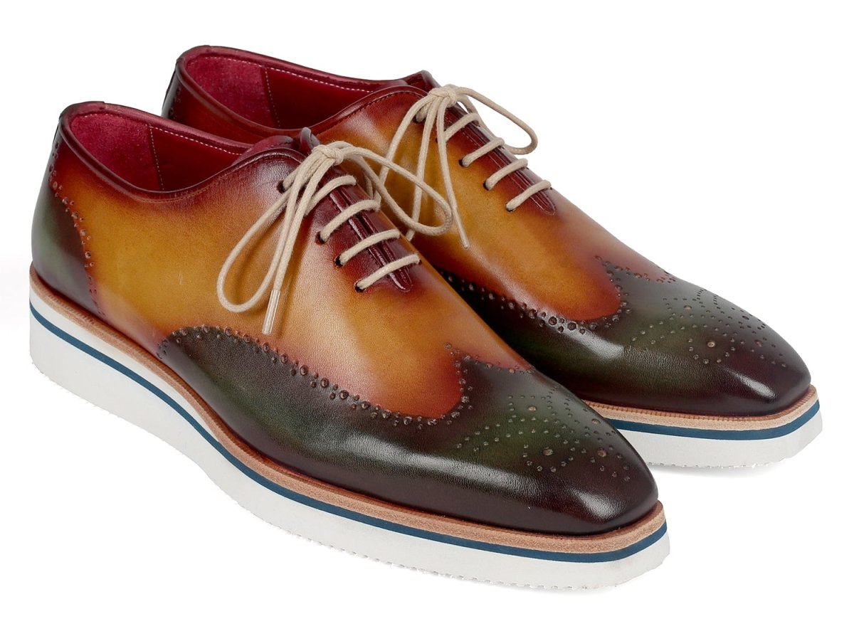 Paul Parkman Men's Smart Casual WIngtip Oxfords in Green And Camel Shoes by Paul Parkman – Don't Panic Shoes