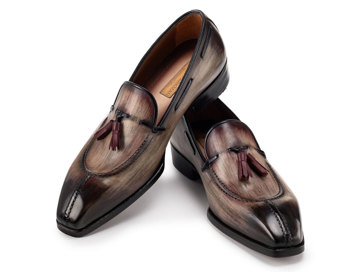 Paul Parkman Men's Split Toe PatIna Leather Tassel Loafers in Brown Shoes by Paul Parkman – Don't Panic Shoes