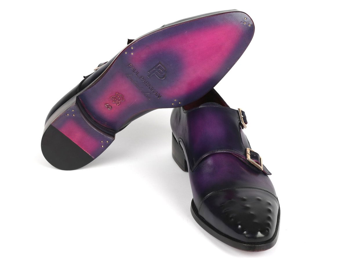 Paul Parkman Men's Studded Cap Toe Monkstraps Purple Shoes by Paul Parkman – Don't Panic Shoes