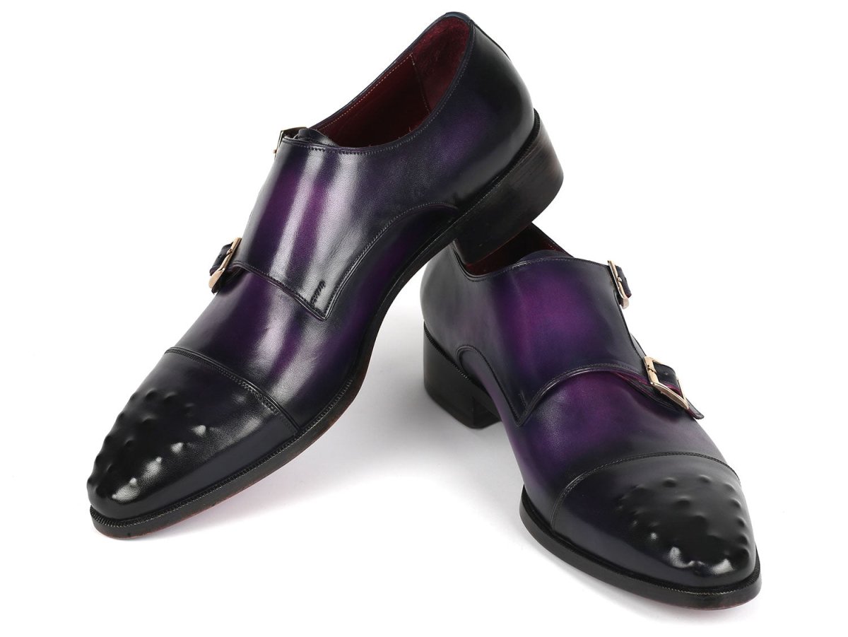 Paul Parkman Men's Studded Cap Toe Monkstraps Purple Shoes by Paul Parkman – Don't Panic Shoes