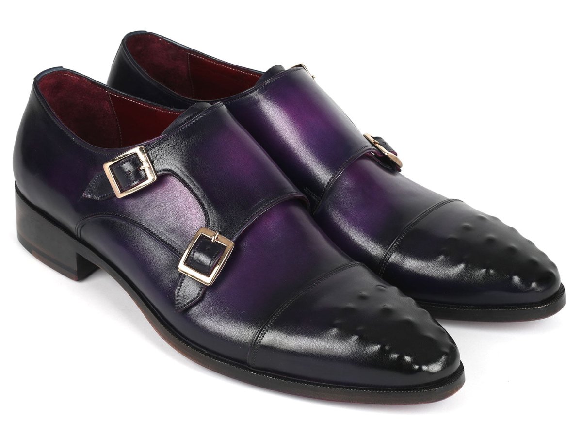 Paul Parkman Men's Studded Cap Toe Monkstraps Purple Shoes by Paul Parkman – Don't Panic Shoes