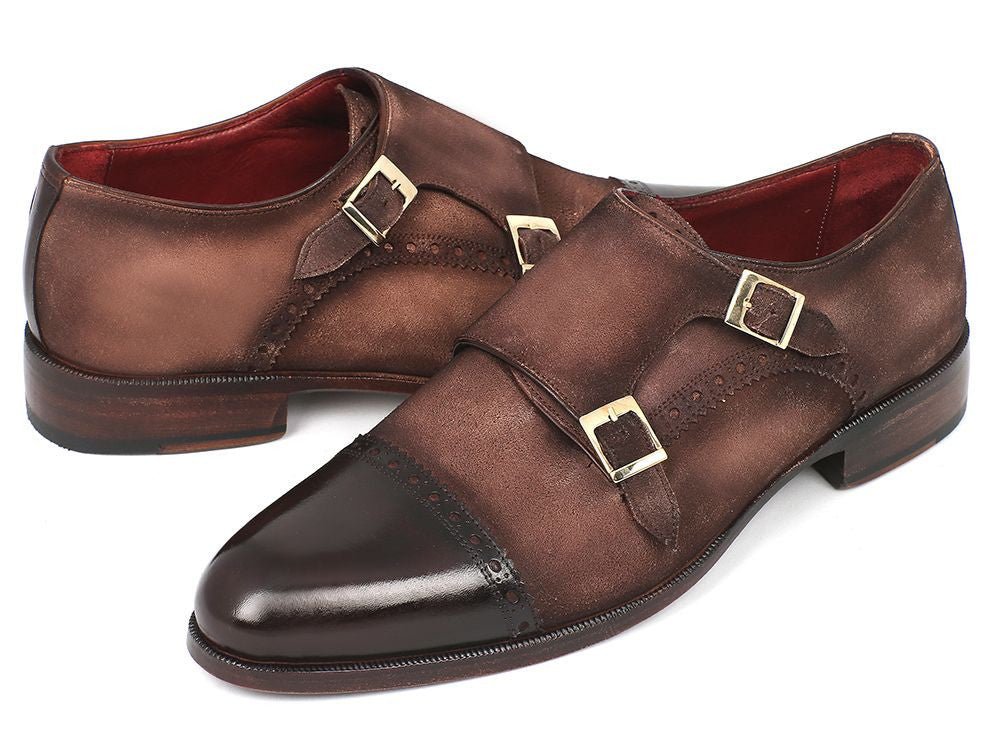 Paul Parkman Men's Suede Double Monkstraps In Brown And Beige Shoes by Paul Parkman – Don't Panic Shoes