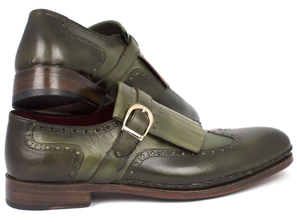 Paul Parkman Men's Wingtip Monkstrap Brogues Green Hand - Painted Leather Upper With Double Leather Sole (Id060 - Green) by Paul Parkman – Don't Panic Shoes