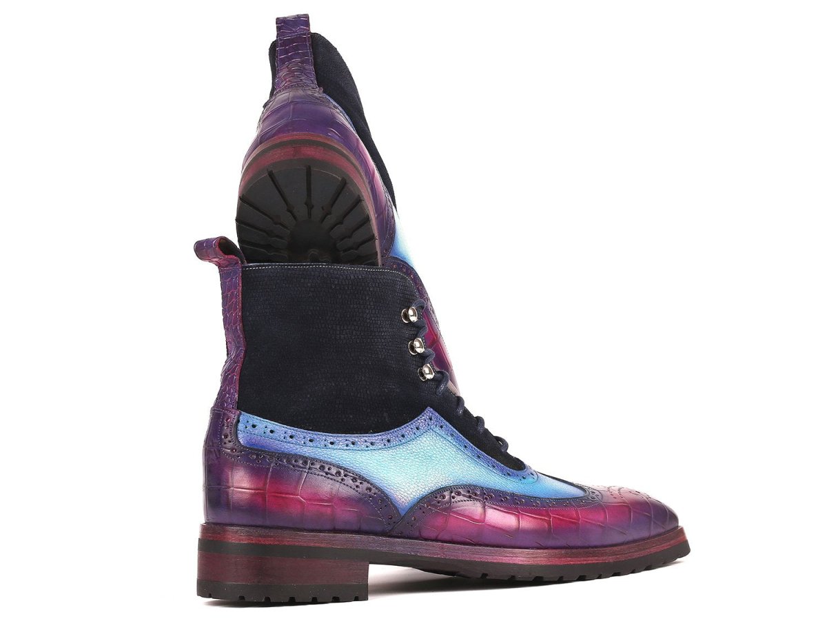 Paul Parkman Men's WIngtip Rubber Sole Boots in Purple, Light Blue And Navy Shoes by Paul Parkman – Don't Panic Shoes