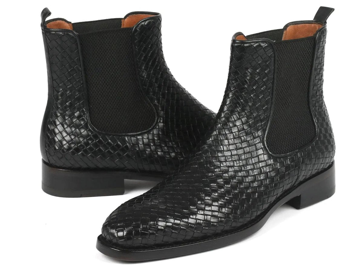 Paul Parkman Men's Woven Leather Chelsea Boots In Black Shoes by Paul Parkman – Don't Panic Shoes