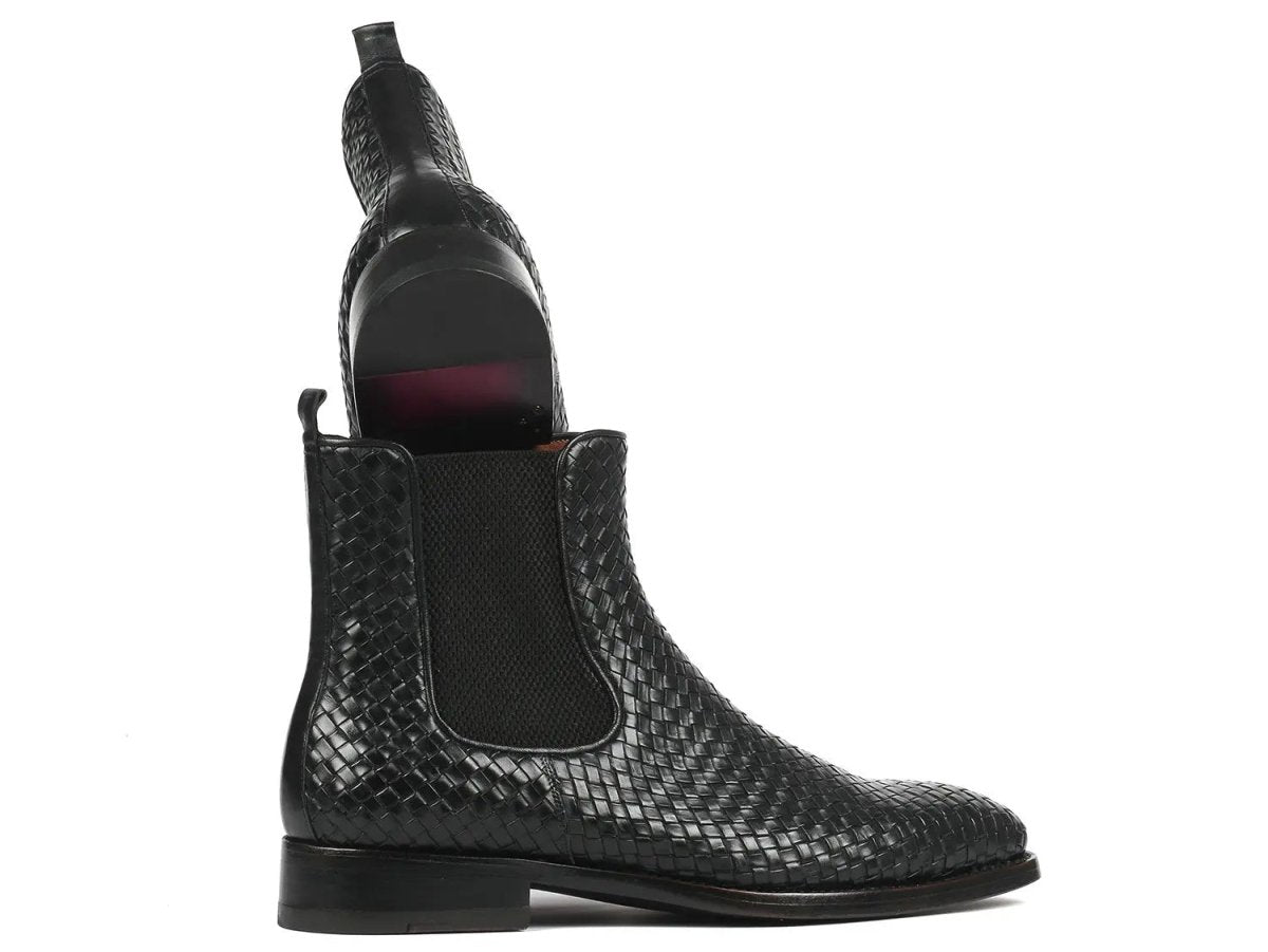 Paul Parkman Men's Woven Leather Chelsea Boots In Black Shoes by Paul Parkman – Don't Panic Shoes
