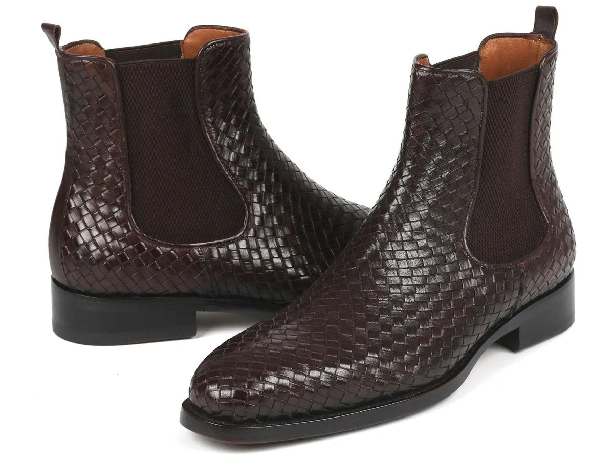 Paul Parkman Men's Woven Leather Chelsea Boots In Chocolate Brown Shoes by Paul Parkman – Don't Panic Shoes
