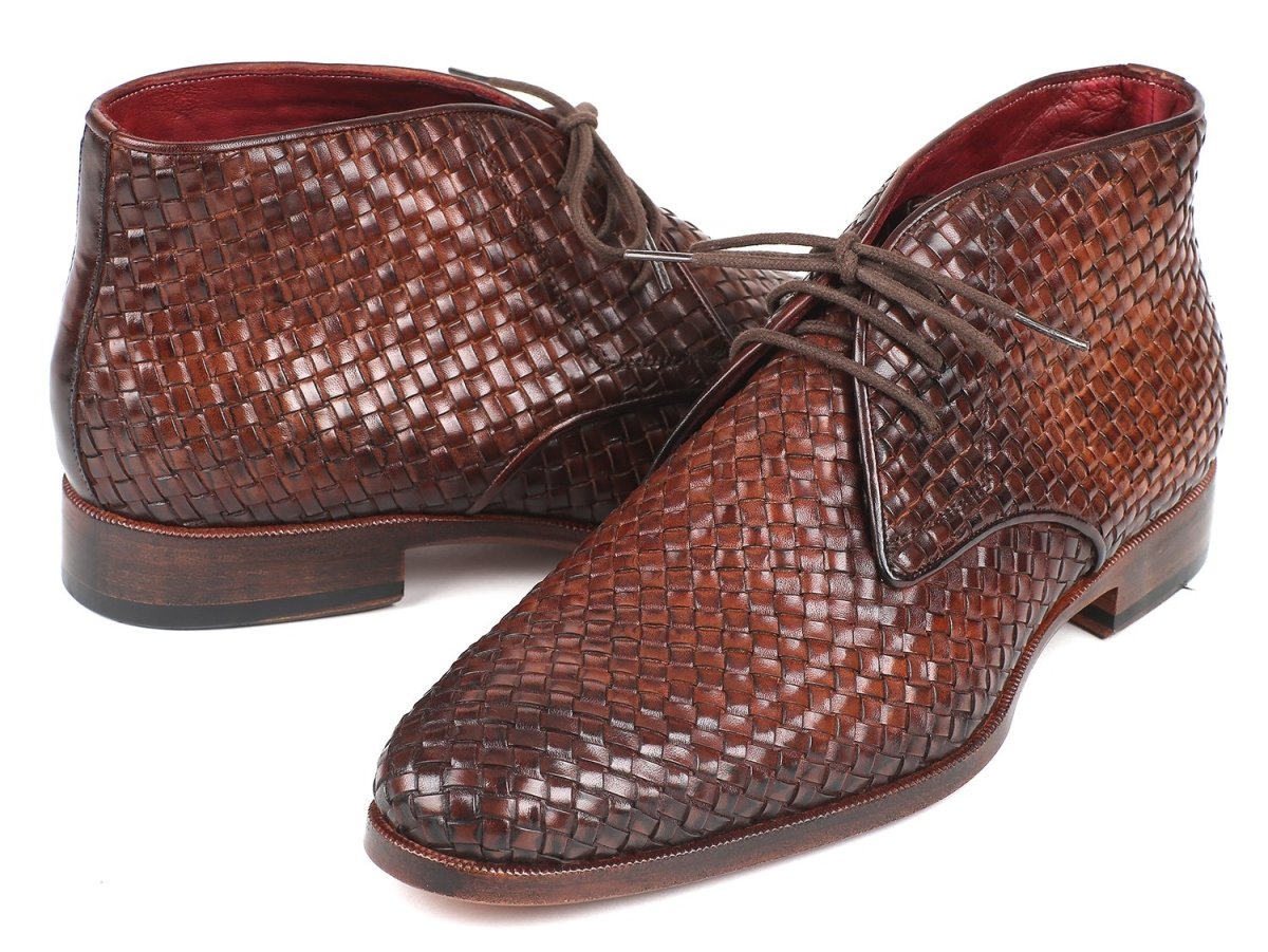 Paul Parkman Men's Woven Leather Chukka Boots In Brown Shoes by Paul Parkman – Don't Panic Shoes