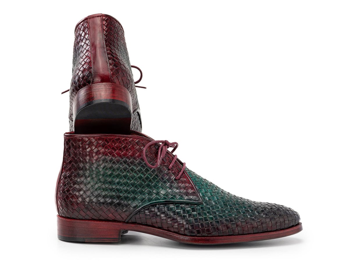 Paul Parkman Men's Woven Leather Chukka Boots In Green And Purple Shoes by Paul Parkman – Don't Panic Shoes