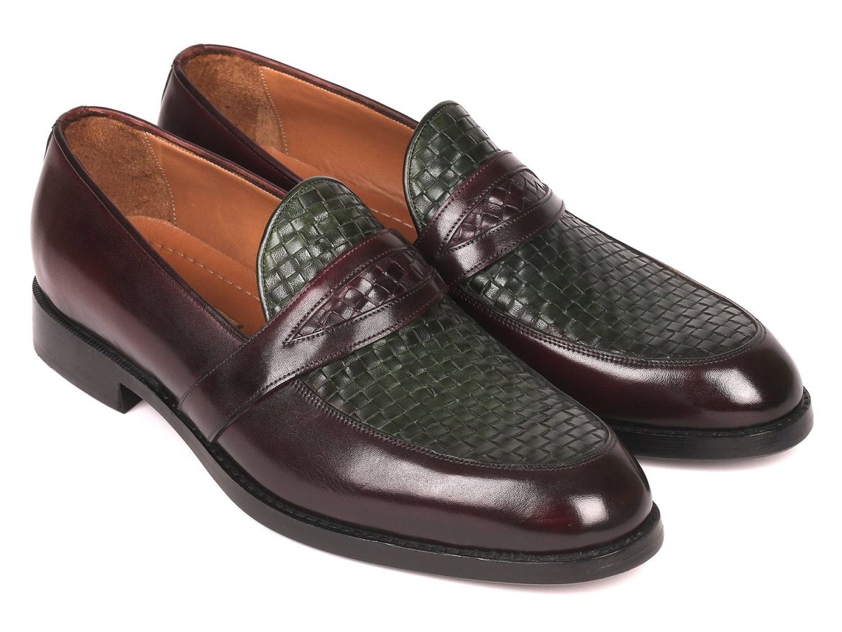 Paul Parkman Men's Woven Leather Loafers In Brown And Green Shoes by Paul Parkman – Don't Panic Shoes