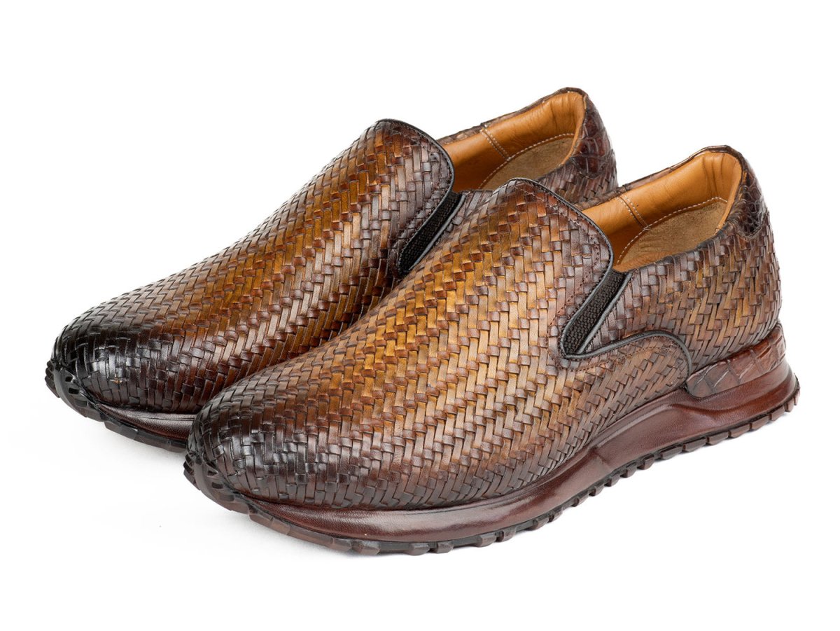 Paul Parkman Men's Woven Leather Slip - On Sneakers In Brown Shoes by Paul Parkman – Don't Panic Shoes