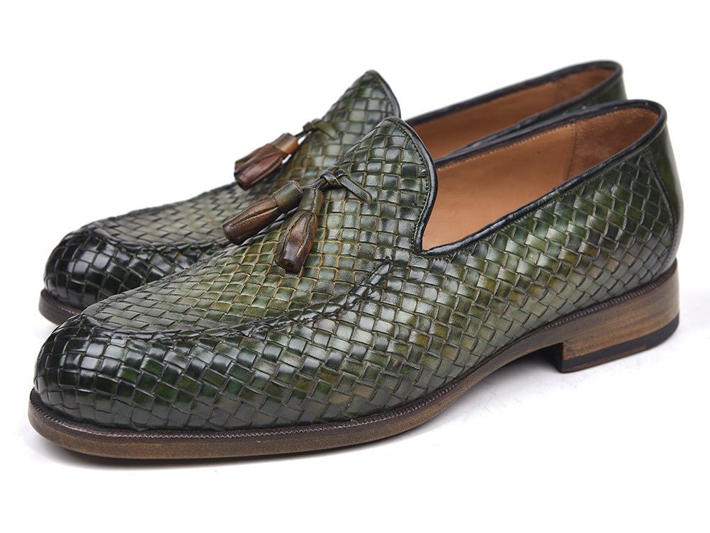Paul Parkman Men's Woven Leather Tassel Loafers In Green Shoes by Paul Parkman – Don't Panic Shoes