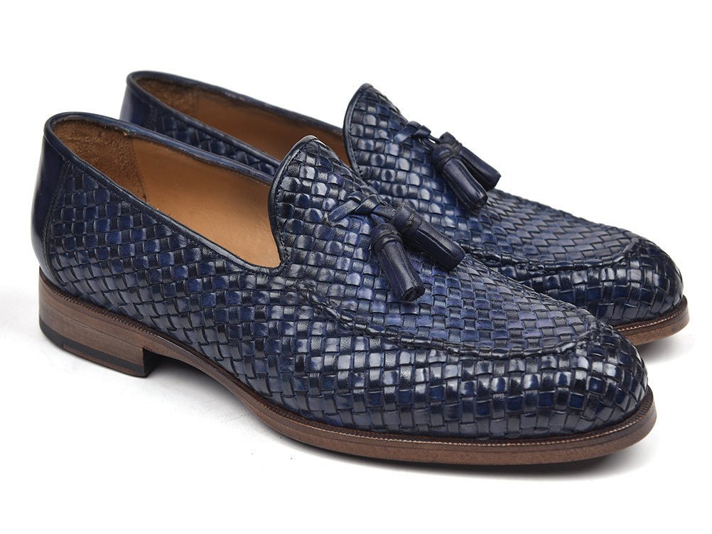 Paul Parkman Men's Woven Leather Tassel Loafers In Navy Shoes by Paul Parkman – Don't Panic Shoes