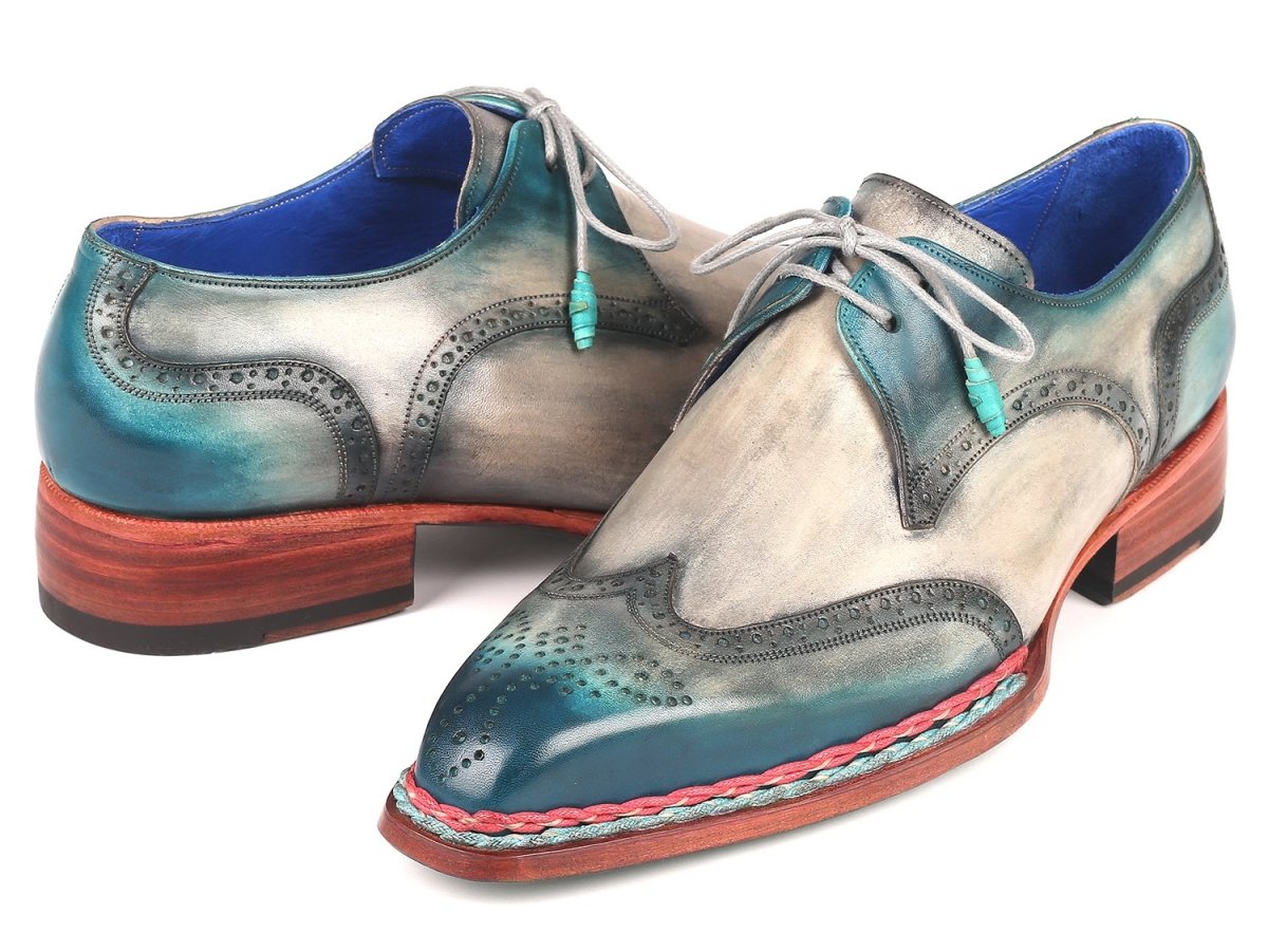 Paul Parkman Norwegian Welted Wingtip Derby Shoes Blue And Grey (Id8506 - Blu) by Paul Parkman – Don't Panic Shoes