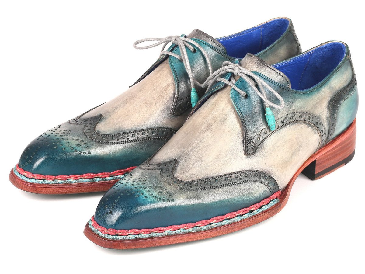 Paul Parkman Norwegian Welted WIngtip Derby Shoes in Blue And Grey Shoes by Paul Parkman – Don't Panic Shoes
