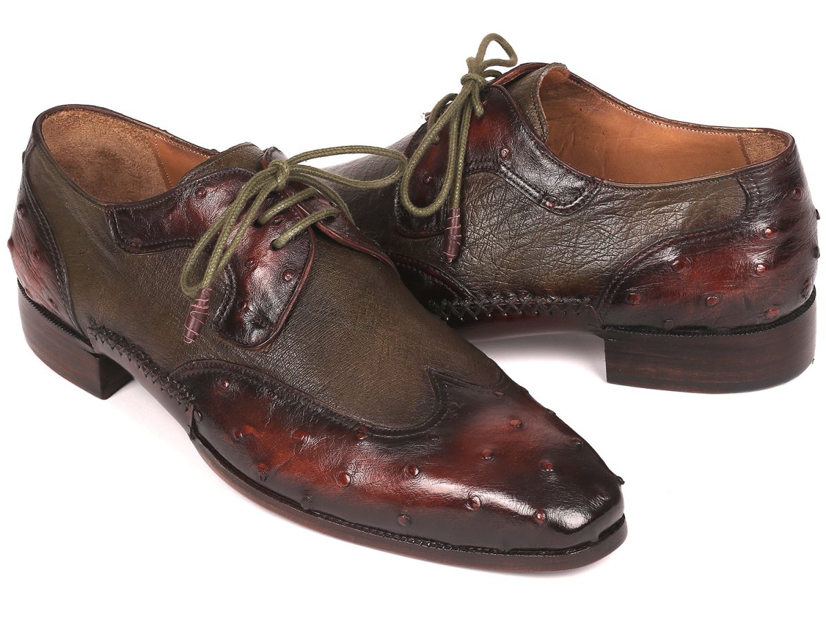 Paul Parkman Ostrich Skin Wingtip Derby Shoes Brown And Green (Id844h389) Shoes by Paul Parkman – Don't Panic Shoes