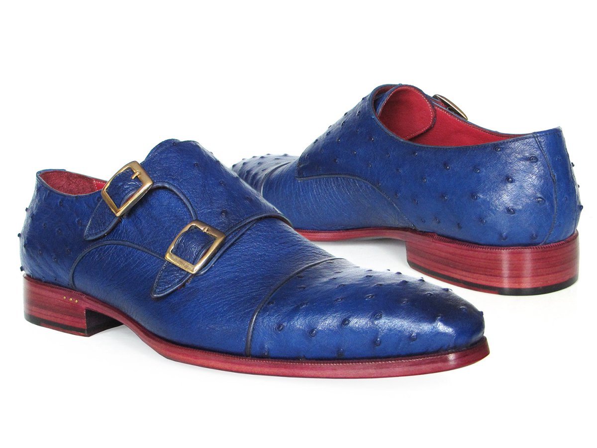 Paul Parkman Sax Blue Genuine Ostrich Double Monkstraps (Id37u33) Shoes by Paul Parkman – Don't Panic Shoes