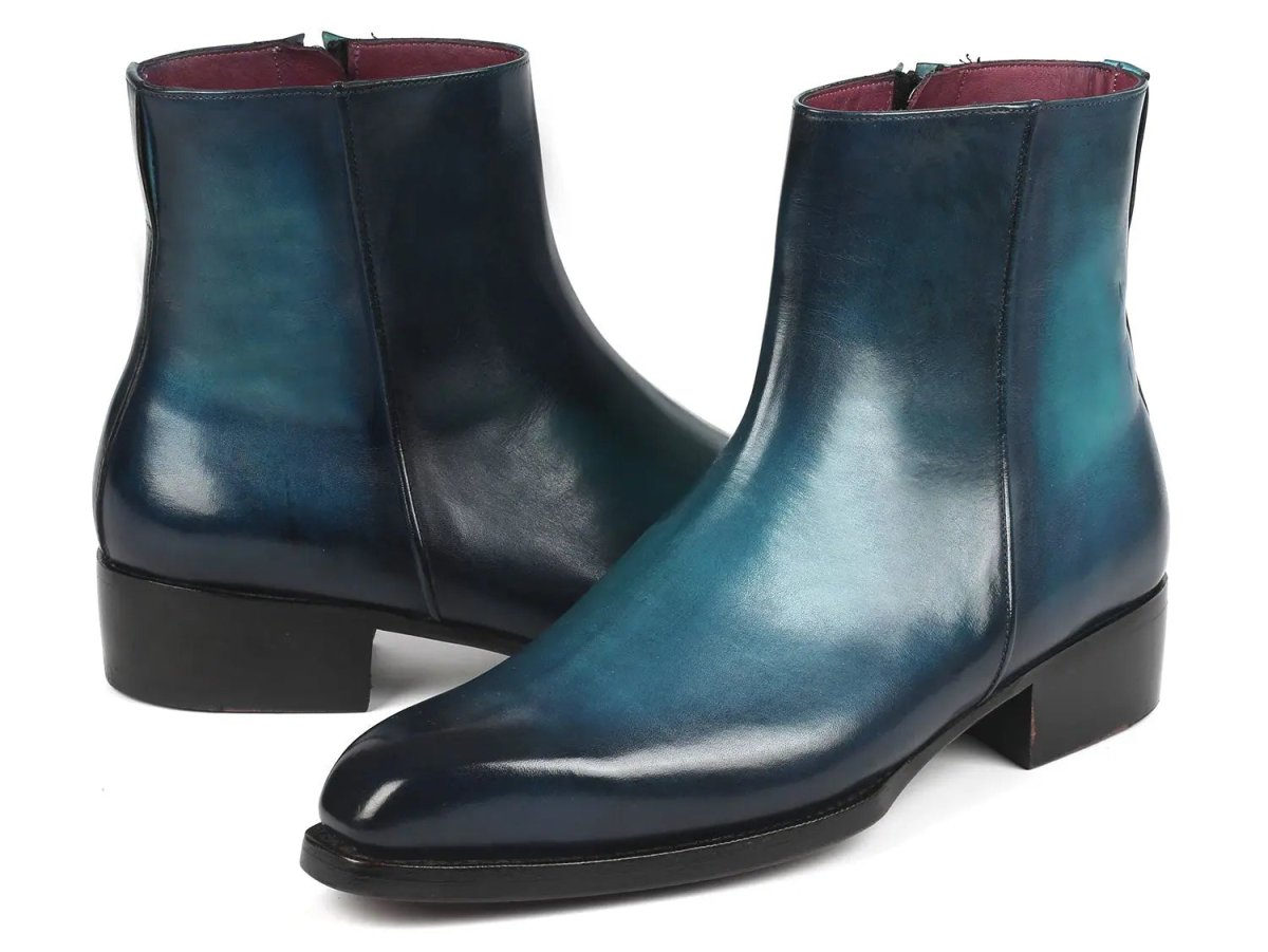 Paul Parkman Side Zipper Boots Goodyear Welted In Blue Burnished Shoes by Paul Parkman – Don't Panic Shoes