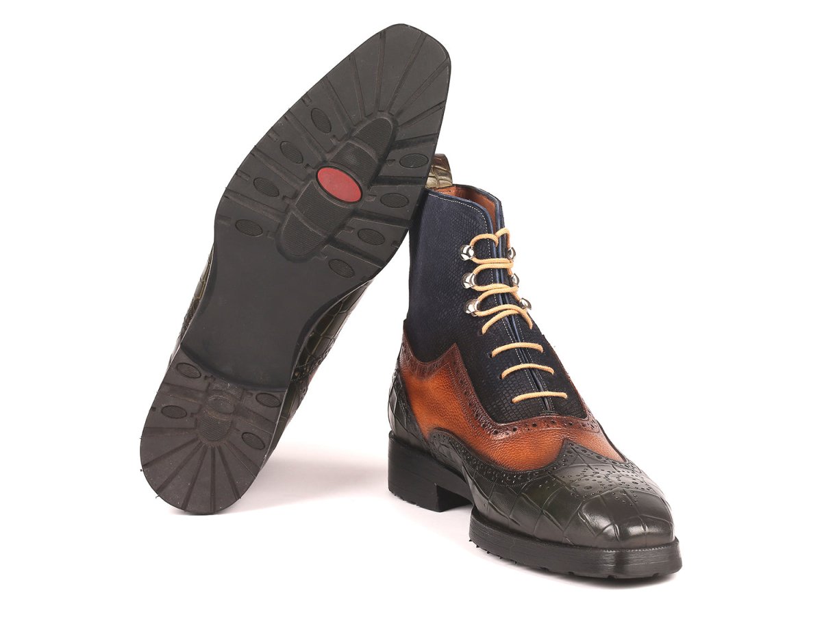 Paul Parkman Three Tone Wingtip Boots Rubber Sole (Id9735gbn) by Paul Parkman – Don't Panic Shoes