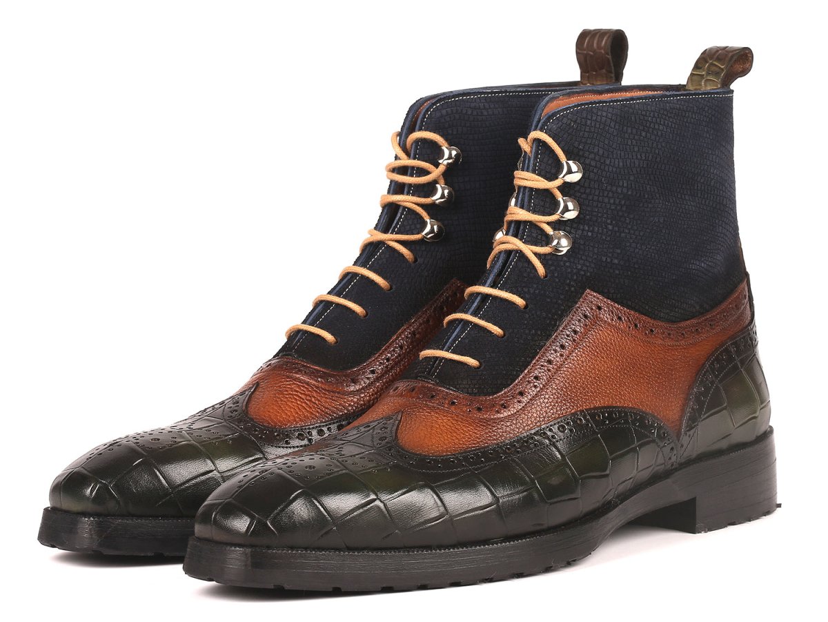 Paul Parkman Three Tone Wingtip Boots Rubber Sole (Id9735gbn) by Paul Parkman – Don't Panic Shoes
