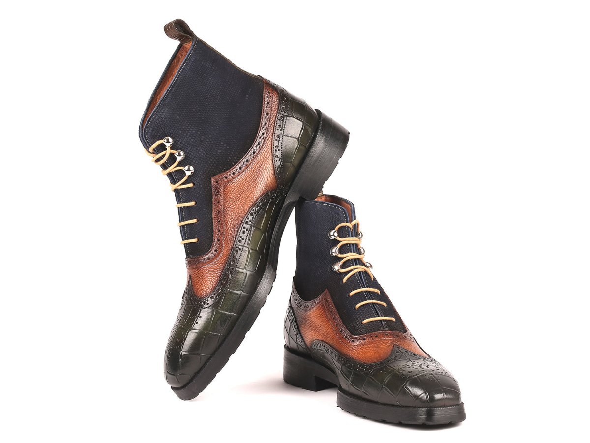 Paul Parkman Three Tone Wingtip Boots Rubber Sole (Id9735gbn) by Paul Parkman – Don't Panic Shoes