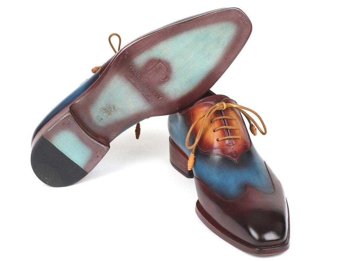 Paul Parkman Three Tone Wingtip Oxfords Bordeaux And Blue And Camel (IdAl3249tu) by Paul Parkman – Don't Panic Shoes