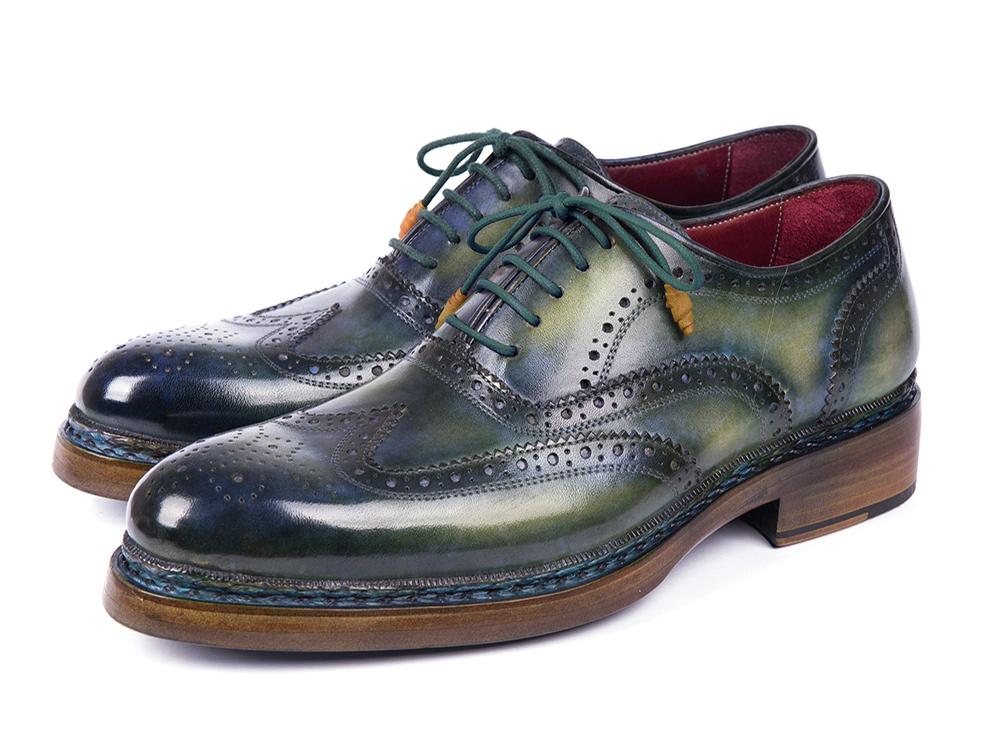 Paul Parkman Triple Leather Sole WIngtip Brogues in Green And Blue Shoes by Paul Parkman – Don't Panic Shoes