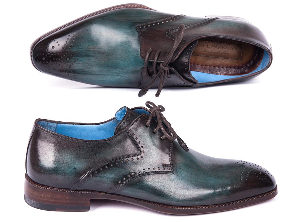 Paul Parkman Turquoise And Brown Medallion Toe Derby Shoes (Id6584 - Trq) by Paul Parkman – Don't Panic Shoes