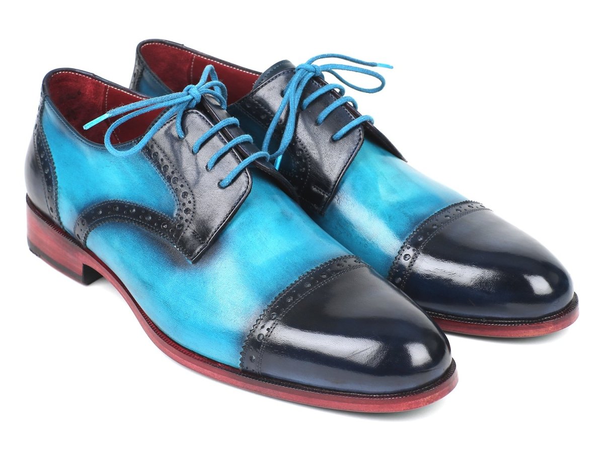 Paul Parkman Two Tone Cap - Toe Derby Shoes Blue And Turquoise (Id046 - Trq) by Paul Parkman – Don't Panic Shoes