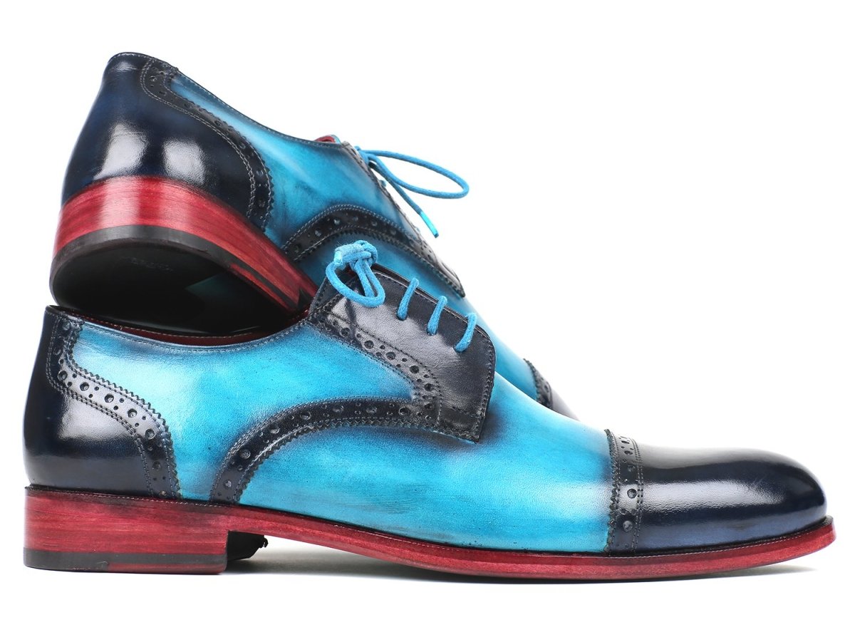 Paul Parkman Two Tone Cap - Toe Derby Shoes Blue And Turquoise (Id046 - Trq) by Paul Parkman – Don't Panic Shoes