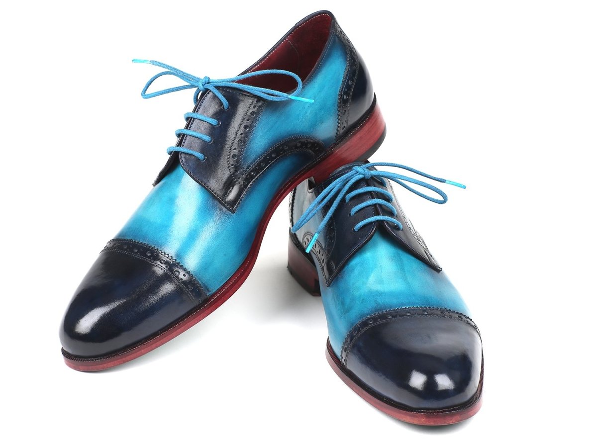 Paul Parkman Two Tone Cap - Toe Derby Shoes Blue And Turquoise (Id046 - Trq) by Paul Parkman – Don't Panic Shoes