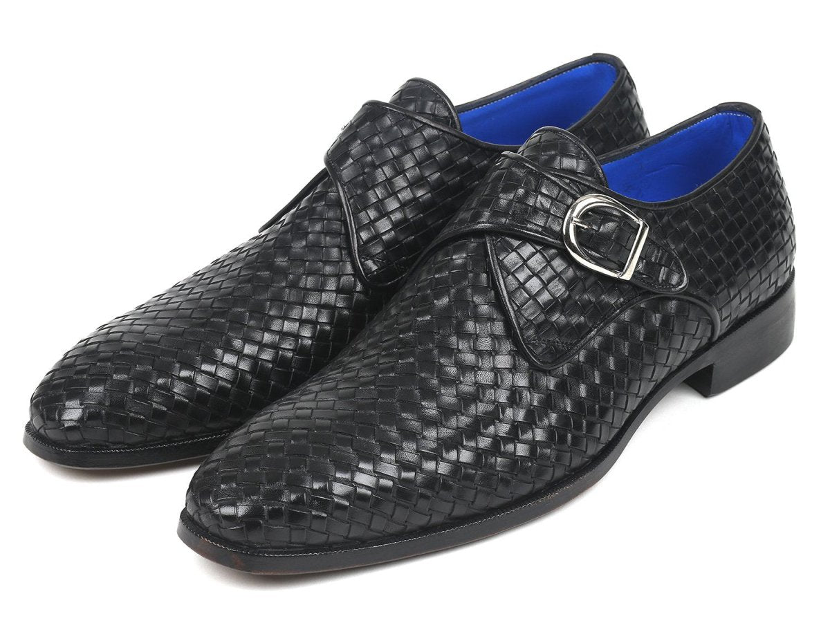 Paul Parkman Woven Leather SIngle Monkstraps in Black Shoes by Paul Parkman – Don't Panic Shoes