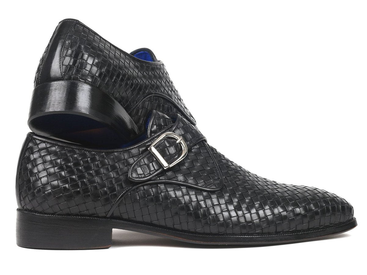 Paul Parkman Woven Leather SIngle Monkstraps in Black Shoes by Paul Parkman – Don't Panic Shoes