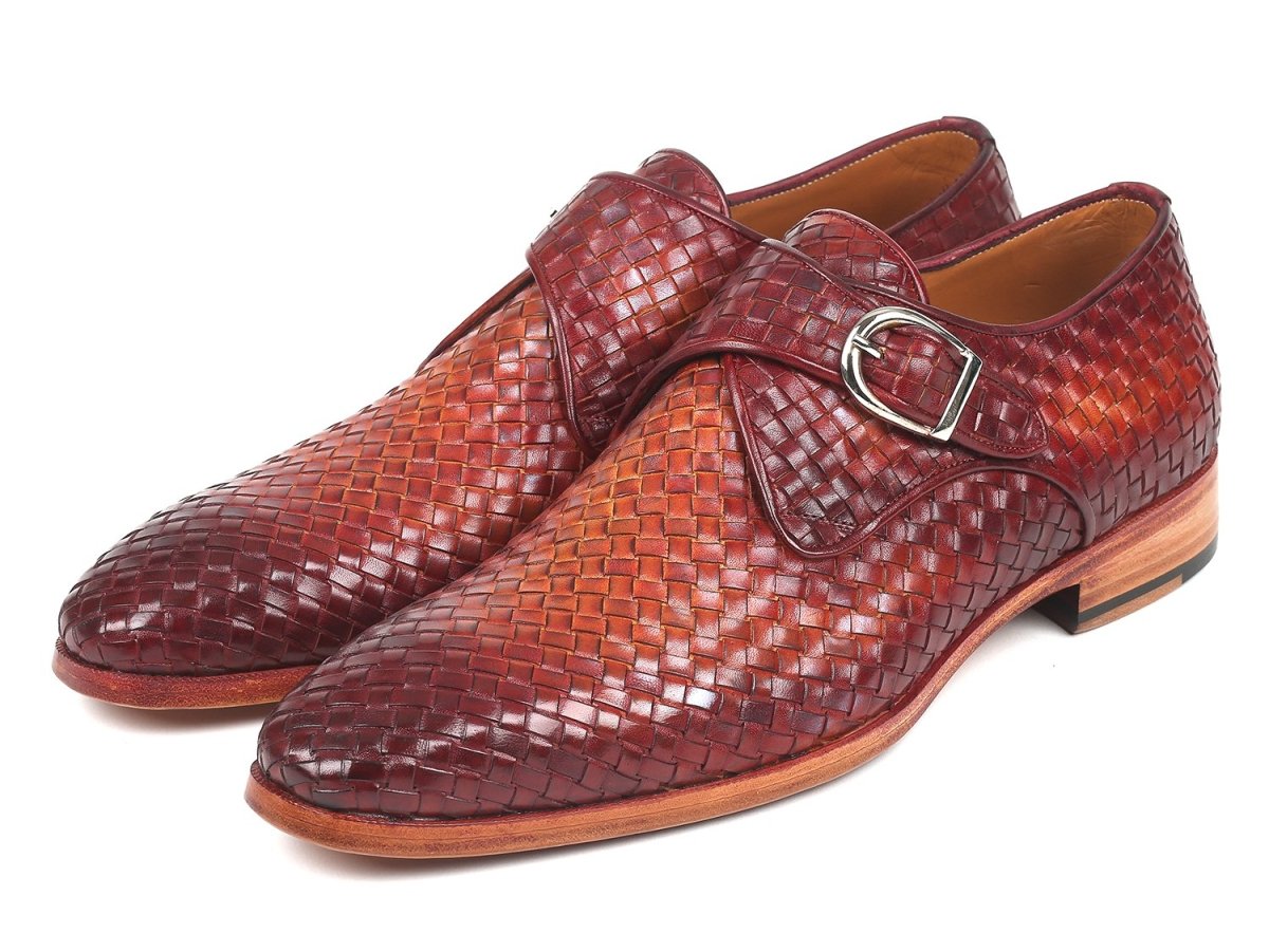 Paul Parkman Woven Leather SIngle Monkstraps in Reddish Brown Shoes by Paul Parkman – Don't Panic Shoes