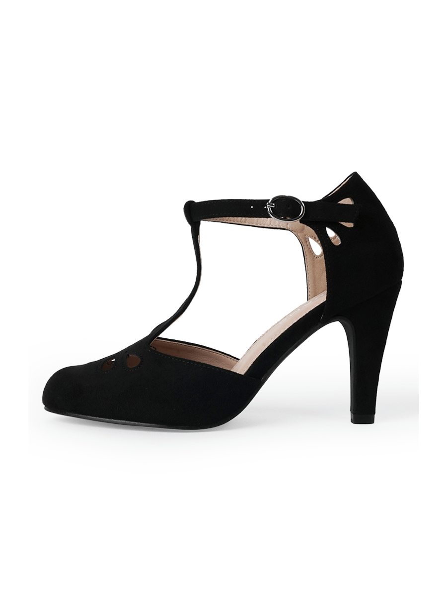 Pepper | Black Suede Heels by J.Adams – Don't Panic Shoes