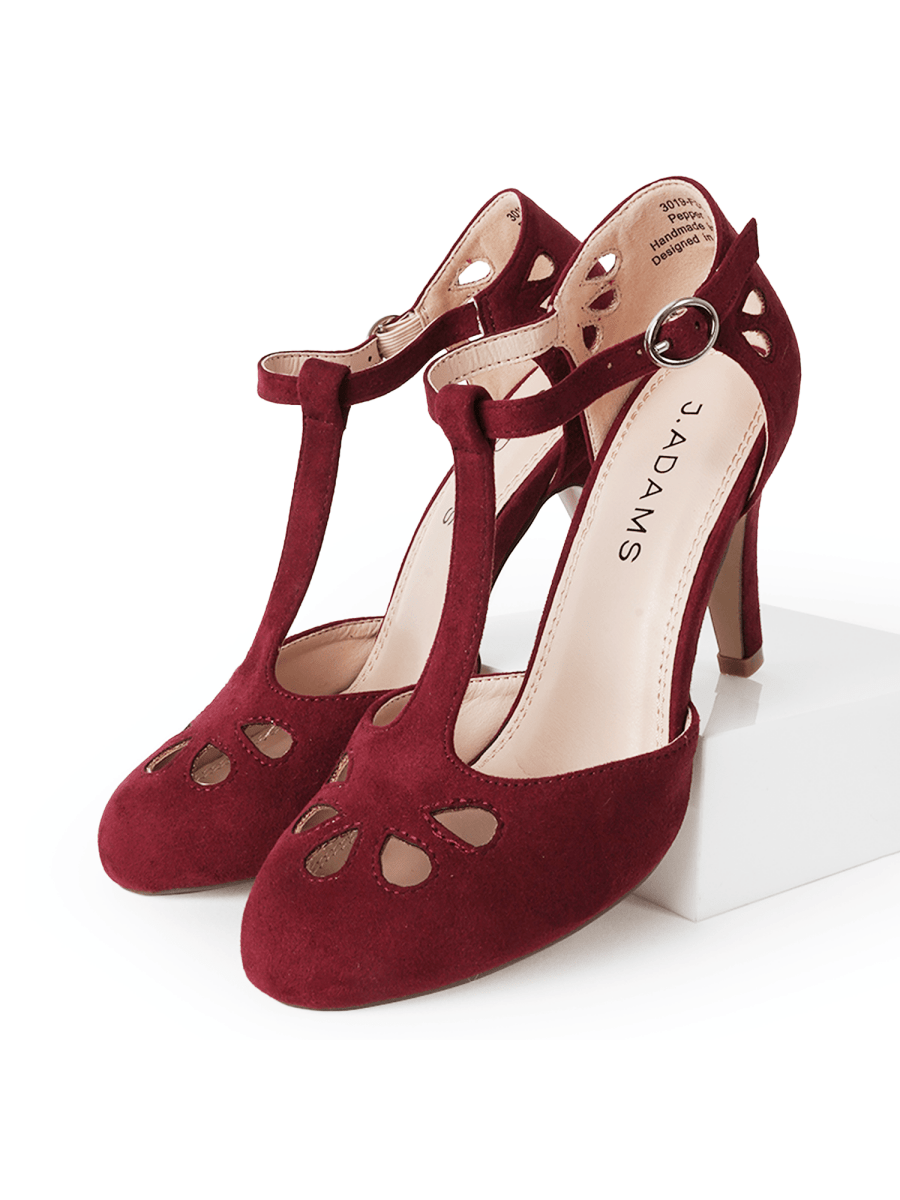 Pepper | Burgundy Suede Heels by J.Adams – Don't Panic Shoes