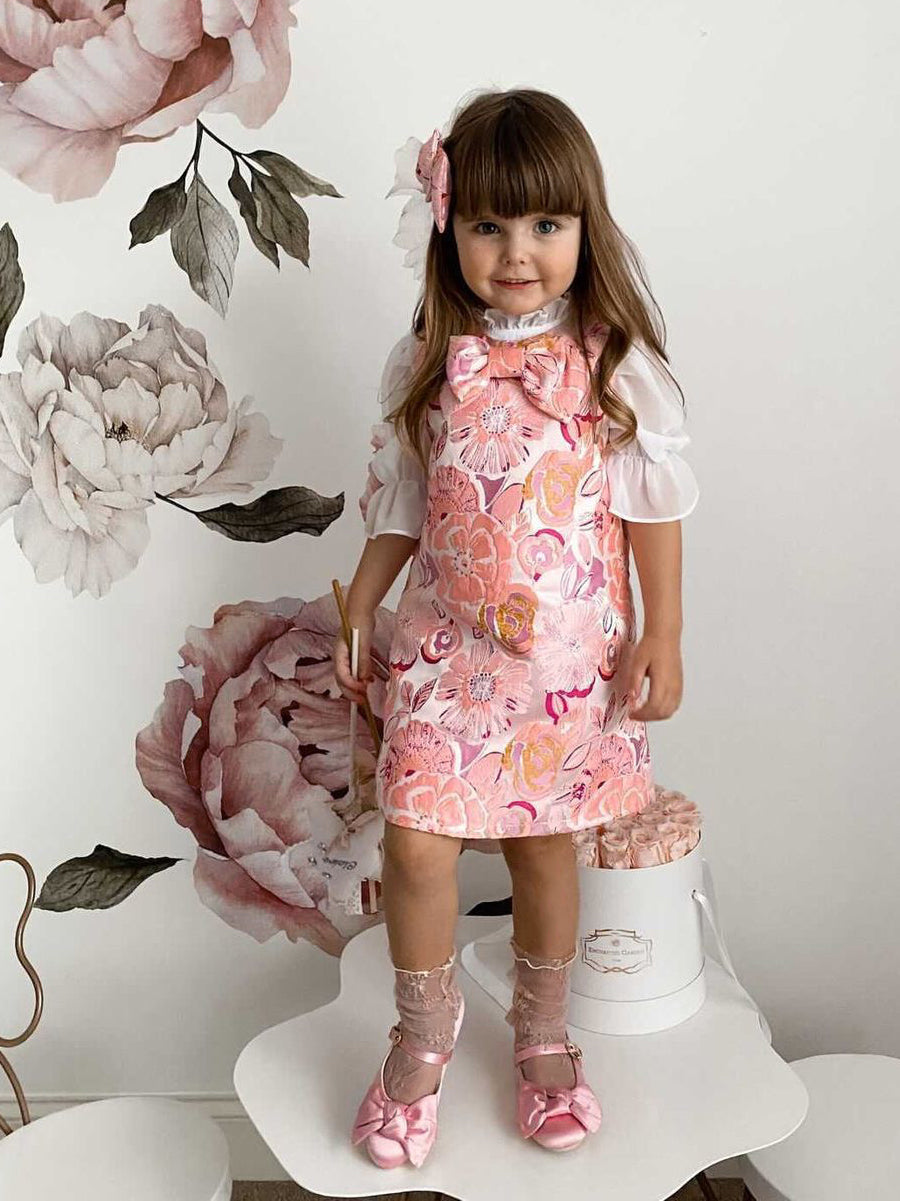 Victoria Bow Shoes Italian Made Kids Satin Pink Rose