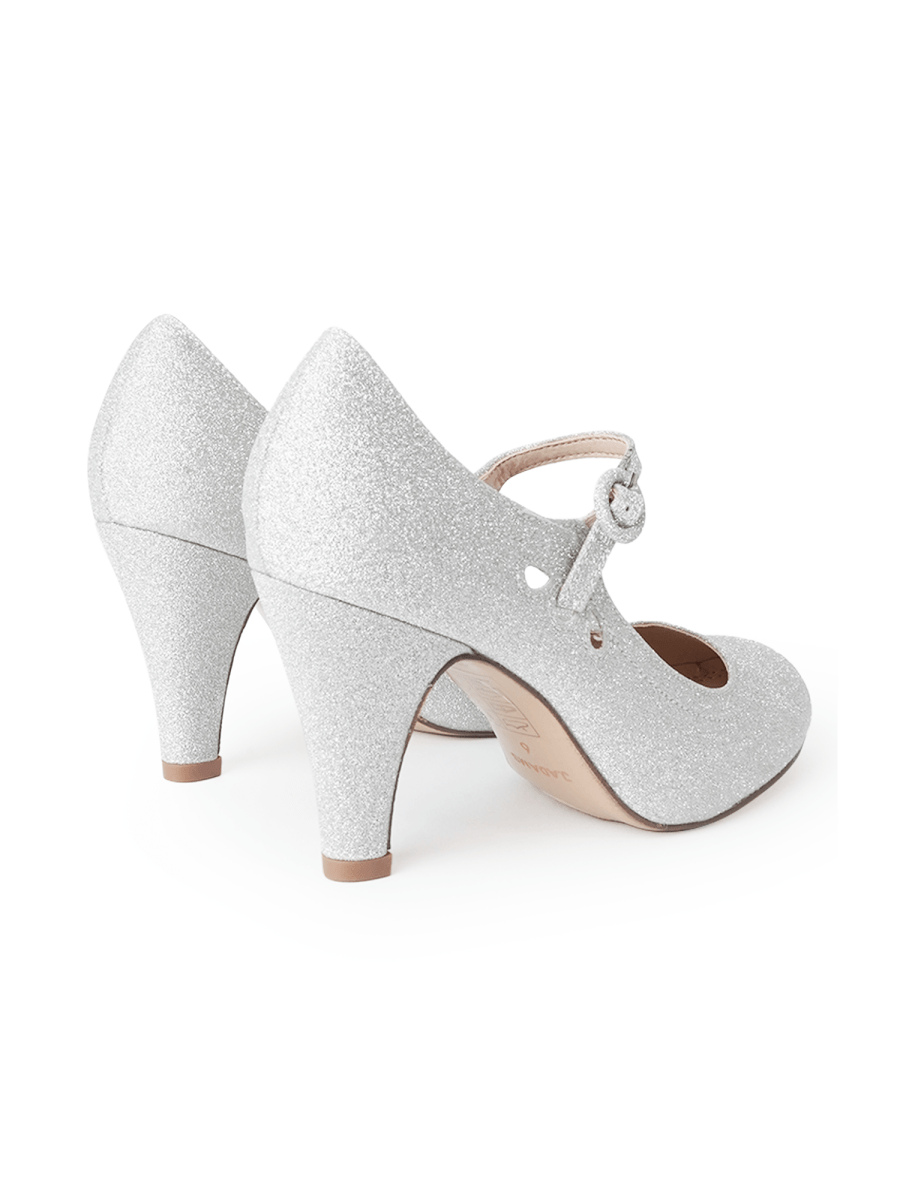 Pixie | Silver Fine Glitter Heels by J.Adams – Don't Panic Shoes