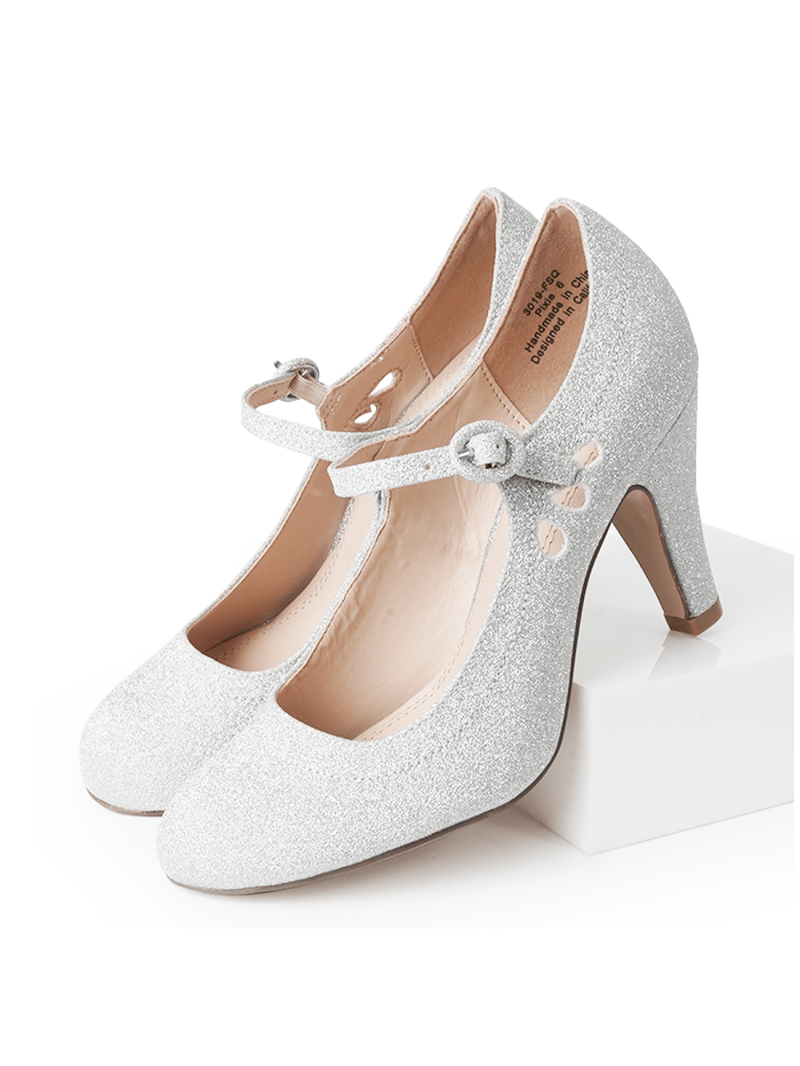 Pixie | Silver Fine Glitter Heels by J.Adams – Don't Panic Shoes