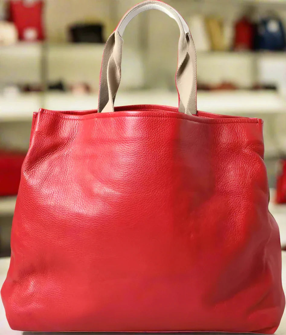 Dolce & Gabbana RED LEATHER #DGFAMILY PATCH SHOPPING TOTE BAG