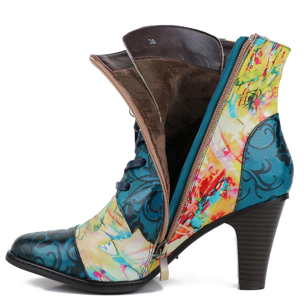 Retro Hand Painted Leather Boots Booties by Colorstepshoes – Don't Panic Shoes