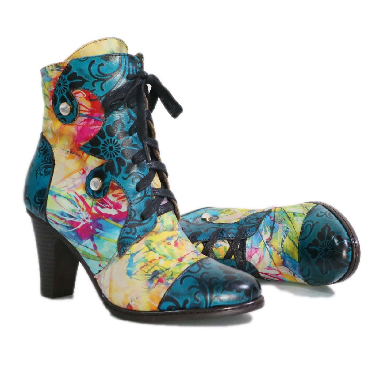 Retro Hand Painted Leather Boots Booties by Colorstepshoes – Don't Panic Shoes