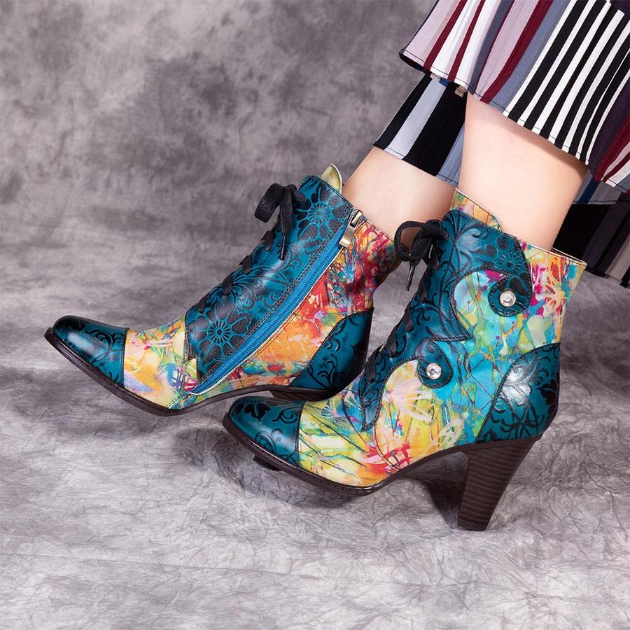 Retro Hand Painted Leather Boots Booties by Colorstepshoes – Don't Panic Shoes