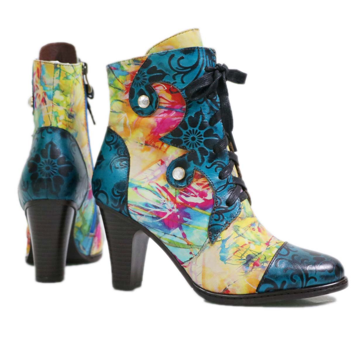 Retro Hand Painted Leather Boots Booties by Colorstepshoes – Don't Panic Shoes